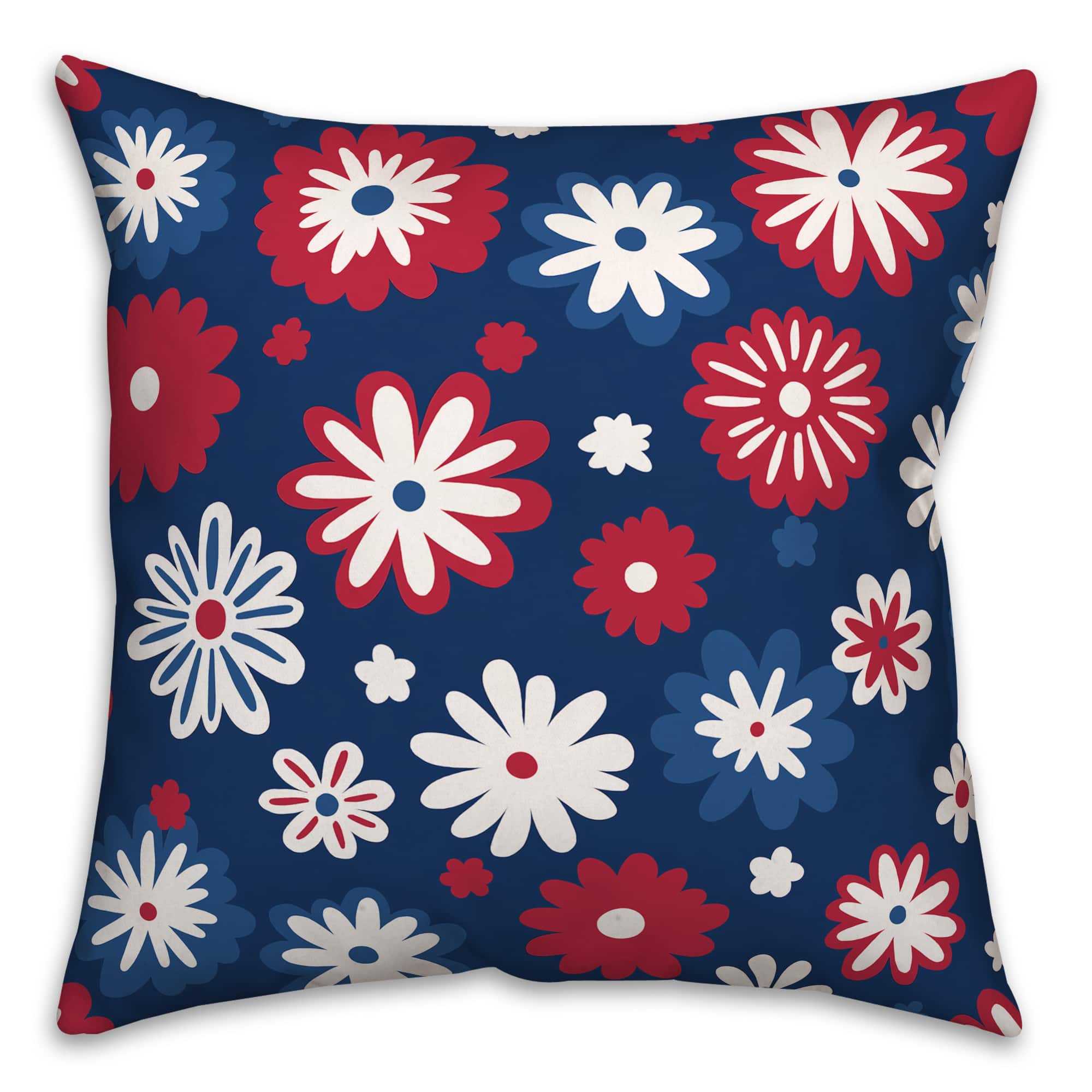 18" Patriotic Flower Doodle Indoor Outdoor Pillow